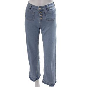 Brownie Womens Mom Cropped Jeans Light Blue Mid Rise Button Size 32